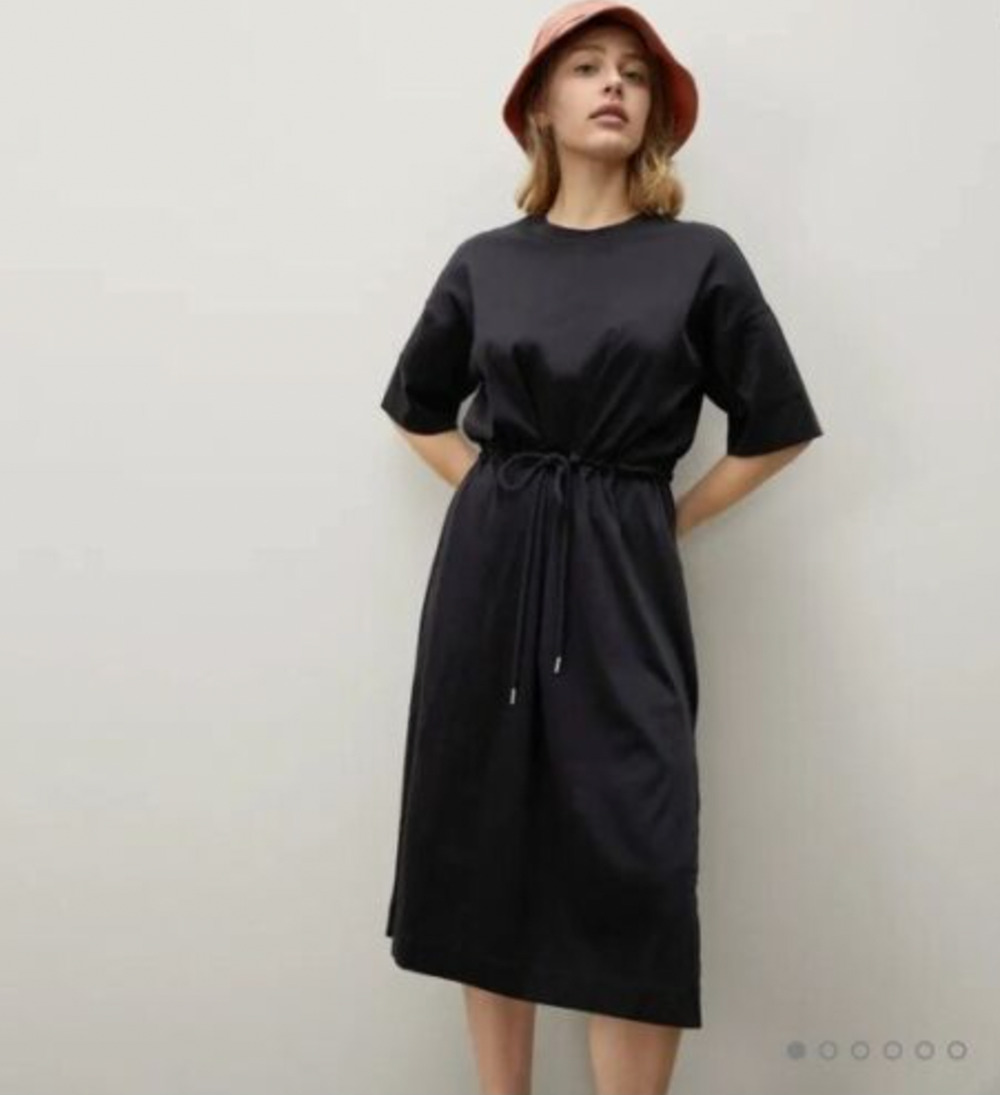 Everlane Womens The Luxe Cotton Tee Dress XXS Black Short Sleeve Tie Front NWT - Picture 1 of 10